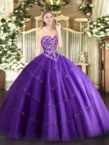 Tulle Sleeveless Floor Length Sweet 16 Dresses and Beading and Appliques