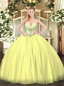 Yellow Lace Up Sweetheart Beading Quinceanera Dress Satin Sleeveless