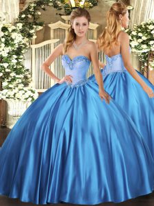 Elegant Floor Length Lace Up 15 Quinceanera Dress Baby Blue for Military Ball and Sweet 16 and Quinceanera with Beading