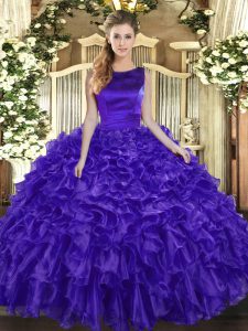 Glamorous Ruffles Sweet 16 Dresses Purple Lace Up Sleeveless Floor Length