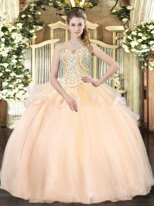 Flare Organza Sweetheart Sleeveless Lace Up Beading Quinceanera Dress in Champagne