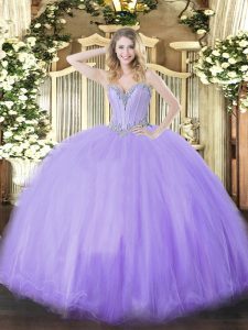 Lavender Sleeveless Tulle Lace Up 15 Quinceanera Dress for Military Ball and Sweet 16 and Quinceanera