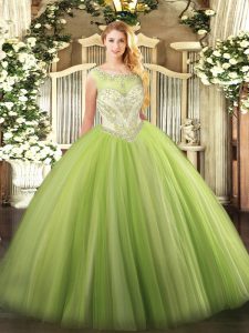 Wonderful Sleeveless Tulle Floor Length Zipper Sweet 16 Dress in Yellow Green with Beading