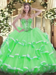 Elegant Lace Up Vestidos de Quinceanera Beading and Ruffles Sleeveless Floor Length