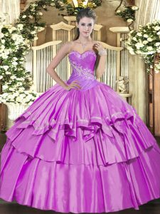 Lilac Sweetheart Lace Up Beading and Ruffled Layers Quinceanera Gowns Sleeveless