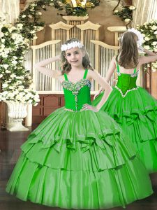 High End Ball Gowns Pageant Gowns For Girls Green Straps Organza Sleeveless Floor Length Lace Up