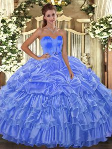 Baby Blue Lace Up 15th Birthday Dress Beading and Ruffled Layers Sleeveless Floor Length