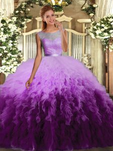 Ideal Scoop Sleeveless Backless Vestidos de Quinceanera Multi-color Tulle