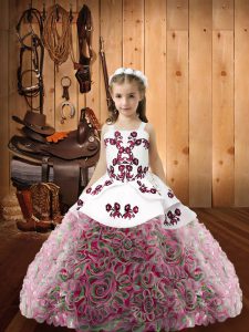 Embroidery and Ruffles Little Girls Pageant Dress Multi-color Lace Up Sleeveless Floor Length