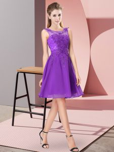 High Class Purple Zipper Court Dresses for Sweet 16 Appliques Sleeveless Knee Length