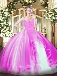 Sleeveless Floor Length Ruffles Zipper Sweet 16 Dress with Fuchsia