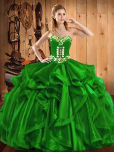 Organza Sleeveless Floor Length Vestidos de Quinceanera and Embroidery and Ruffles