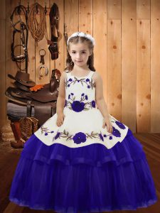 Purple Lace Up Straps Embroidery and Ruffled Layers Pageant Dress for Teens Organza Sleeveless