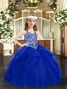 Tulle Sleeveless Floor Length Pageant Dress Toddler and Beading and Ruffles