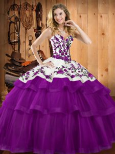 Beauteous Purple Sweetheart Lace Up Embroidery and Ruffles Vestidos de Quinceanera Sleeveless