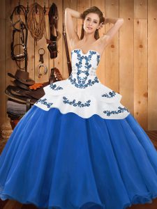 Cheap Satin and Organza Sleeveless Floor Length Quinceanera Gown and Embroidery