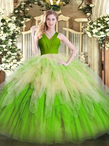 Floor Length Zipper Sweet 16 Quinceanera Dress Multi-color for Military Ball and Sweet 16 and Quinceanera with Ruffles