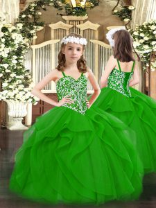 Straps Sleeveless Lace Up Pageant Dress Green Tulle