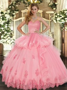 Sweetheart Sleeveless Lace Up Vestidos de Quinceanera Watermelon Red Tulle