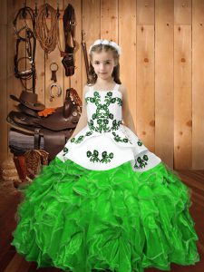 Graceful Sleeveless Floor Length Embroidery and Ruffles Lace Up Little Girls Pageant Dress