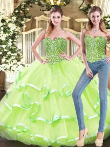 Luxury Floor Length Two Pieces Sleeveless Yellow Green Quinceanera Dress Lace Up