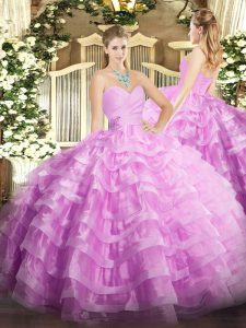 Sleeveless Lace Up Floor Length Beading and Ruffled Layers Quince Ball Gowns