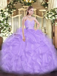 Lavender Sleeveless Beading and Ruffles Floor Length 15th Birthday Dress