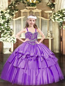 Lavender Lace Up Straps Beading and Ruffled Layers Evening Gowns Organza Sleeveless