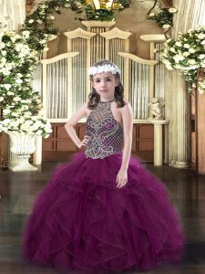 Halter Top Sleeveless Organza Little Girl Pageant Dress Beading and Ruffles Lace Up