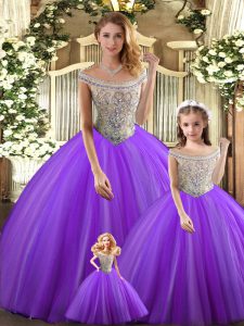 High Quality Beading Quinceanera Dresses Purple Lace Up Sleeveless Floor Length