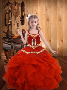 Perfect Sleeveless Embroidery and Ruffles Lace Up Pageant Dress Womens