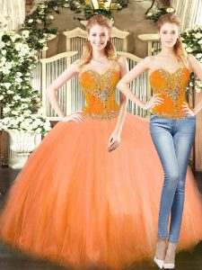 Stunning Sweetheart Sleeveless Lace Up Quinceanera Dress Orange Red Tulle