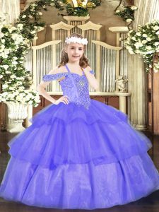 Lavender Sleeveless Beading and Ruffled Layers Floor Length Pageant Dress for Girls