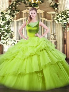 Excellent Sleeveless Floor Length Beading and Pick Ups Side Zipper Sweet 16 Dresses with Yellow Green