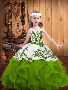 Cheap Straps Sleeveless Lace Up Little Girls Pageant Dress Olive Green Organza