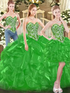 Sweetheart Sleeveless Lace Up 15 Quinceanera Dress Green Tulle