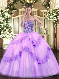 Fabulous Floor Length Lavender Quinceanera Gown Sweetheart Sleeveless Lace Up