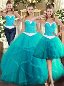 Shining Ruffles Sweet 16 Dress Baby Blue Lace Up Sleeveless Floor Length