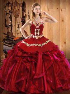 Customized Wine Red Lace Up Quinceanera Dress Embroidery and Ruffles Sleeveless Floor Length