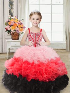 Straps Sleeveless Lace Up Kids Pageant Dress Multi-color Organza