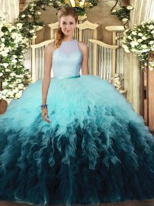 Latest Ruffles Quinceanera Gowns Multi-color Backless Sleeveless Floor Length