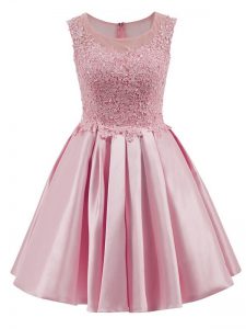 Baby Pink Zipper Scoop Lace Dama Dress Satin Sleeveless