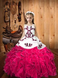 Floor Length Ball Gowns Sleeveless Hot Pink Pageant Gowns For Girls Lace Up