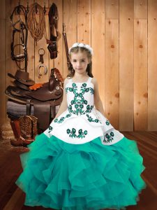 Custom Design Sleeveless Lace Up Floor Length Embroidery and Ruffles Pageant Dress Wholesale