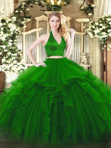 Excellent Green Organza Zipper Vestidos de Quinceanera Sleeveless Floor Length Ruffles