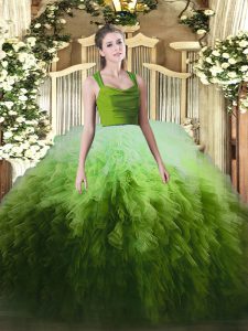 Sleeveless Tulle Floor Length Zipper Sweet 16 Dresses in Multi-color with Ruffles