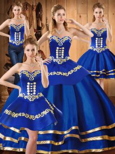 Great Blue 15th Birthday Dress Military Ball and Sweet 16 and Quinceanera with Embroidery Sweetheart Sleeveless Lace Up