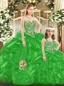 Floor Length Ball Gowns Sleeveless Green Quinceanera Dresses Lace Up