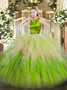 Attractive Sleeveless Organza Floor Length Clasp Handle Quinceanera Dress in Multi-color with Ruffles