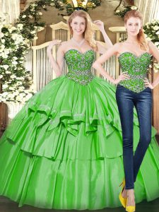 Vintage Green Sleeveless Organza Lace Up 15 Quinceanera Dress for Military Ball and Sweet 16 and Quinceanera